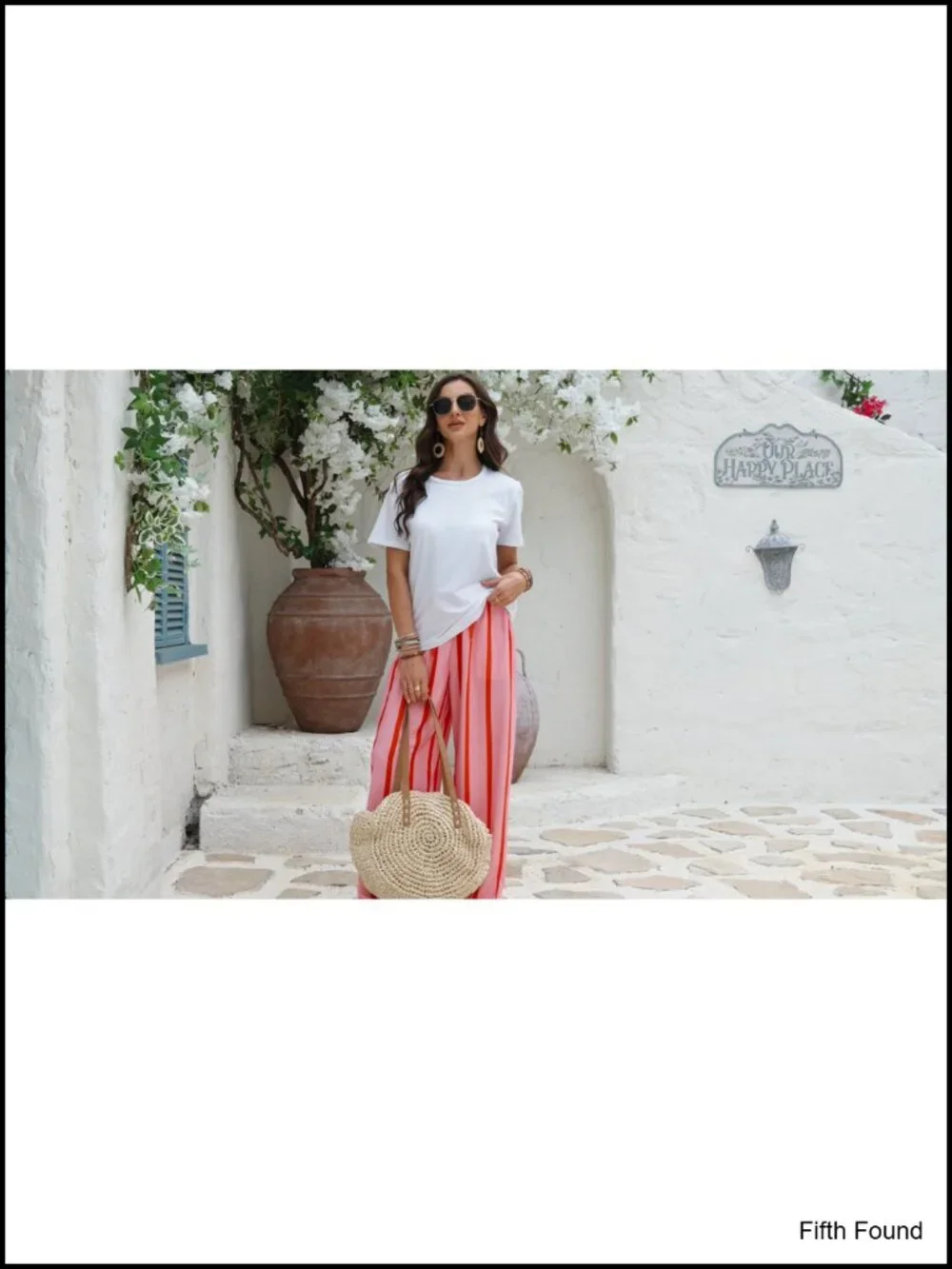 Flowey Palazzo Wide Leg Pants with Pockets Elastic Waist Drawstring Trousers